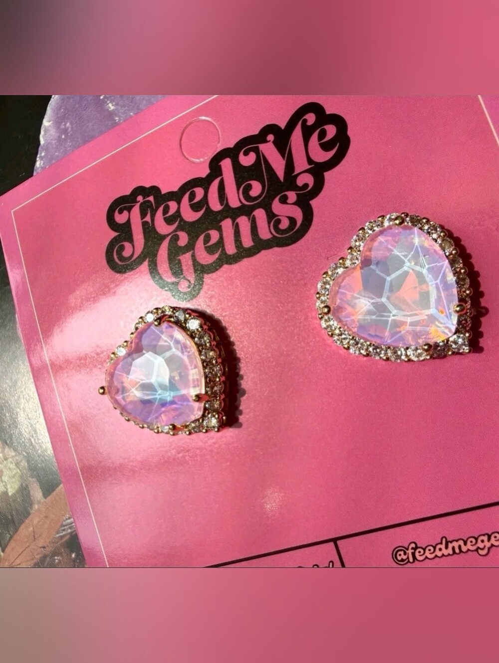 Authentic Feed Me Gems “Pink Opal” Margot Heart Earrings